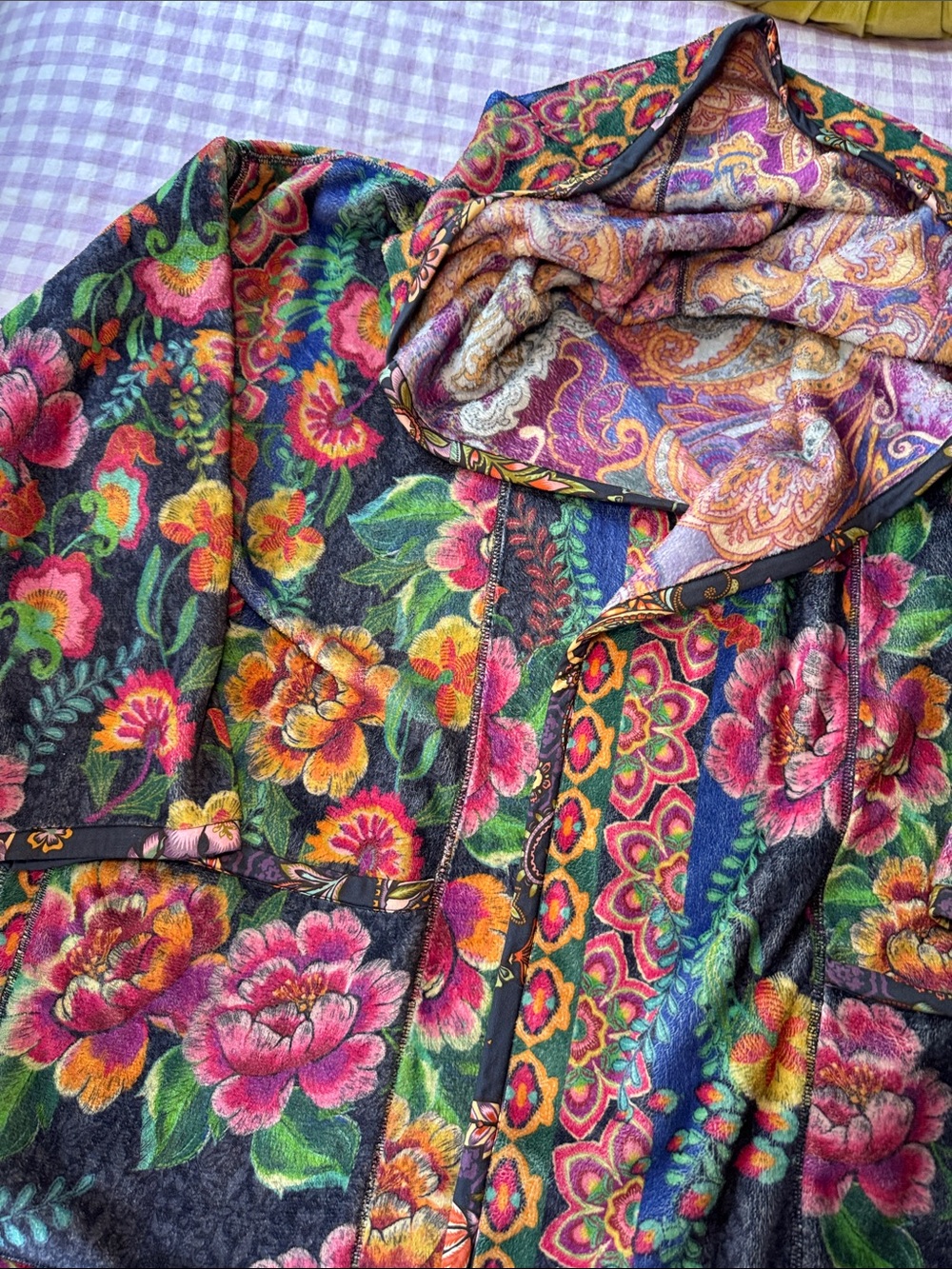 Johnny Was Floral Hooded Sherpa Jacket - Picture 2 of 7